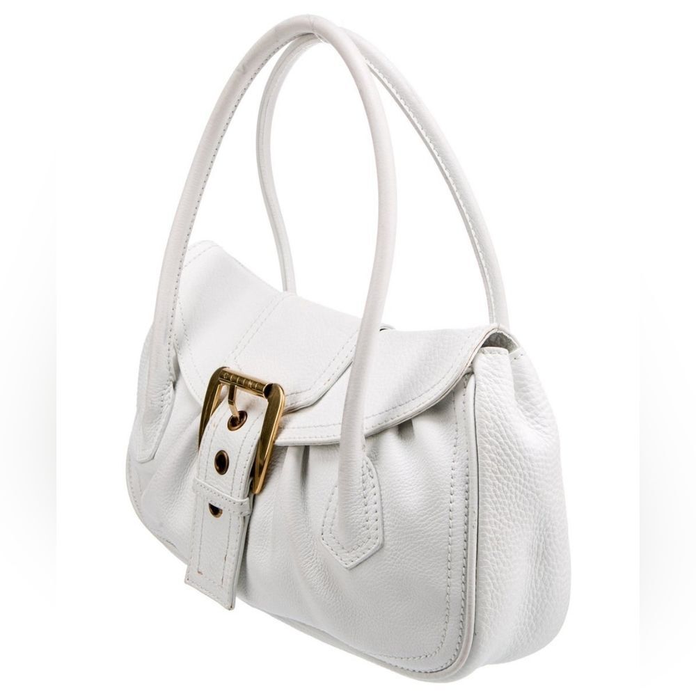 Celine Vintage White Leather Gold satchel Shoulder Y2K Summer Bag